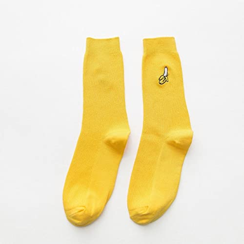 5 Paare/Packung Weihnachten lustiges Geschenk Stickmuster Baumwollsocken Cartoon Casual Fruit Print Socken Gelb