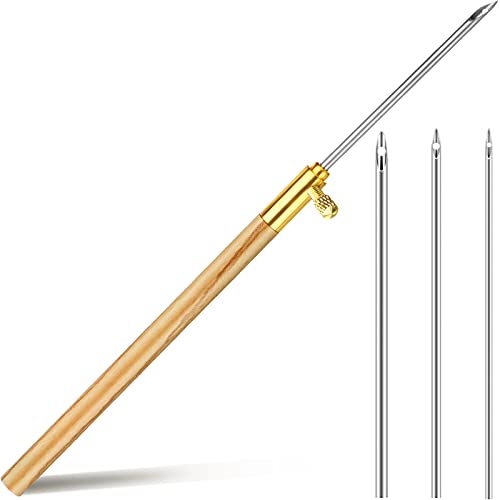 WILLBOND Holzgriff Punch Nadel Holzgriff Stickstifte Nähen Stickerei Punch Nadel Webwerkzeuge für Faden und Garn (2.2 mm, 1.6 mm, 1.2 m)