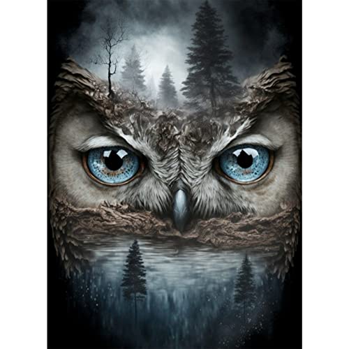 QENSPE 5D Diamond Painting Set Eule Abstrakt Diamant Painting Bilder Dunkler Wald Diamond Art Erwachsene Full DIY Diamant Kunst Malerei Stickerei Set Kreuzstich Bilder Home Wand Dekor 30x40cm