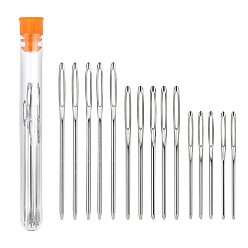 zoerbufan 15 Stück Stopfnadeln, Nadeln mit Großem Öhr, 3 Größen (5,2cm, 6cm, 7cm) Sticknadeln Set, Stahl Nähnadeln für Wolle, Hand Nähen Leder Handwerk