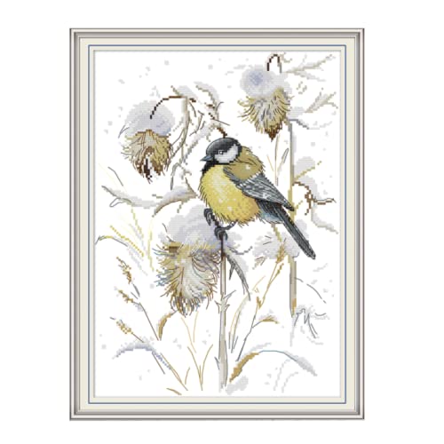 KAROSS Kreuzstich Kit Stickbild Vorgedruckte Gelber Vogel 36x48cm Kreuzstich Stickpackung DIY Cross Stitch Embroidery Kit Kunsthandwerk(Ohne Rahmen)