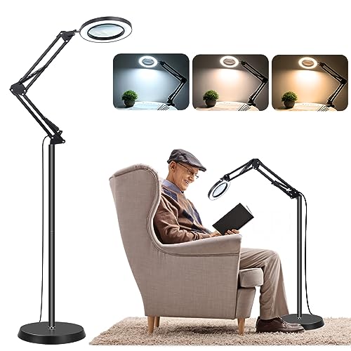 NZQXJXZ Aufgerüstet 3-in-1 Lupe mit Licht und Ständer, 10-fache Echtglas Lupenlampe mit Ständer, 3 Farbmodi 10 stufenlos dimmbare lupenbrille für Naharbeiten, Schmuck, Lesen, Basteln, Hobby