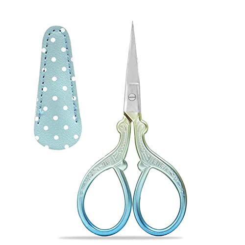 Stickschere Klein, Fadenschere Klein Handarbeitsschere Edelstahl NäHschere Stoffschere Scharf Schere Stoffschere Klein mit Pu-Schutzhülle(1 Stück)