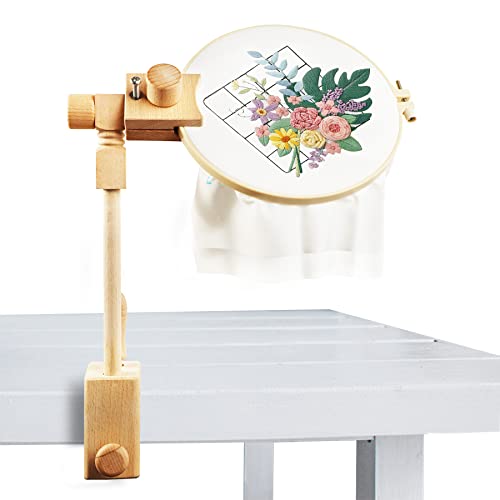 O'woda Stickständer Stickrahmen Holz, 360 Grad Embroidery Stand Professional, Stickständer für Tisch Verstellbar, Stickrahmen Halterung mit 20 cm Kreuzstich Hoop