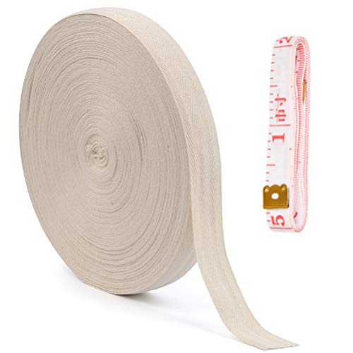 TIMESETL 50mx2.5cm Baumwoll Schrägband Nahtband mit Bandmaß zum Basteln von Nähpaspeln, Strickschürze, Kleidungsstück, weiß Fischgräte Band 50mx2.5cm