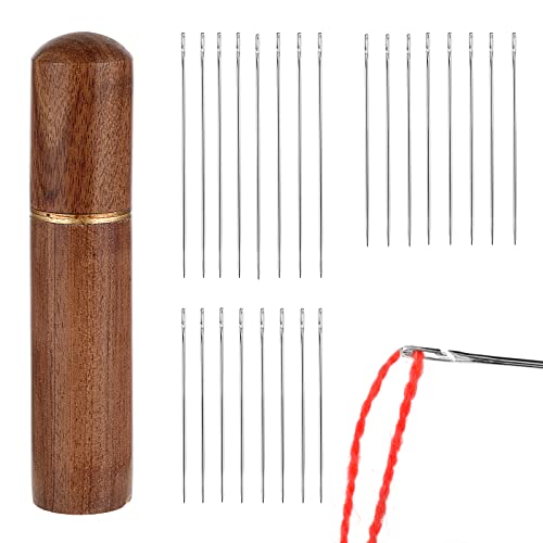 TIESOME 24 Stück Stopfnadeln mit Großem Öhr, Nähen Nadeln Stopfnadeln Handnähnadeln Sticknadeln selbst Einfädeln Nadel 3 Größen Easy Thread Nähnadeln mit Holz Nadel Fall Stickerei Nadel Lagerung