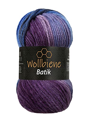 Wollbiene Batik Wolle mit Farbverlauf mehrfarbig 100g Multicolor Strickwolle Häkelwolle (5900 lila beere blau)