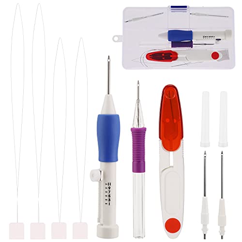MWOOT Stickerei Pen Punch Nadel Kit,Einstellbare Magie Stickerei Pen Set,DIY Stickerei Strickwerkzeug,Kreuzstich Tool Kit mit Nadel Einfädler