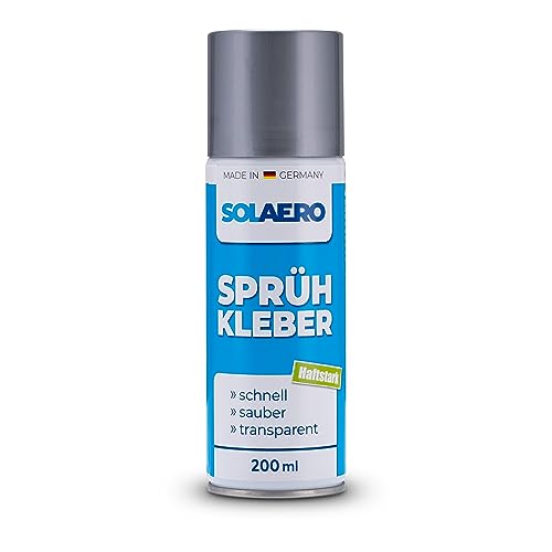 SOLAERO wasserfester Sprühkleber (200ml) | extra stark, fein vernebelnd, schnell haftend | Hobby & Handwerk | klebt Filz, Textil, Leder, Papier, Pappe, Holz, Makramee, uvm | Herstellung Deutschland