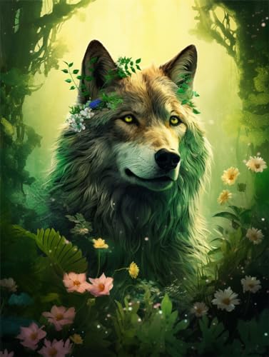 ECUCU Kreuzstich Set, Wolf im geheimnisvollen Wald,G,40 * 50cm DIY Stickgarnituren 11CT Nadelarbeiten set, Vorbedruckte Handarbeiten Stickerei Craft für Erwachsene Mädchen Kinder Heimdekoration
