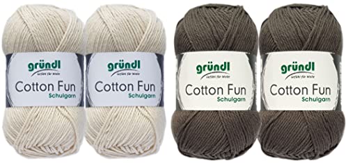 SB Pack Gründl Cotton Fun Häkelset für Topflappen Inhalt 4x50g Material 100% Baumwolle incl. Gratis Häkelanleitung und Häkelnadel (Creme Grau)