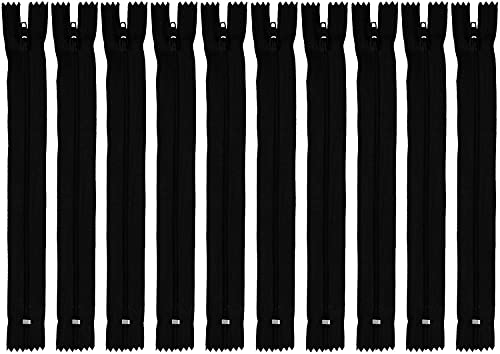 Faden & Nadel Reißverschluss Set: 10 Nylon Reißverschlüsse, schwarz, nicht teilbar, je 22 cm lang