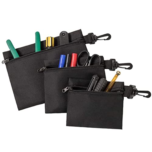 Kleine Mehrzweck Etuis, Beutel mit Karabiner und Reißverschluss für Kleinteile wie Nagel, Schrauben und Muttern - Werkzeugtasche Leer 3er Set