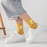 CYMTZ 5 Paare/Packung Bequeme und weiche Damen Baumwollsocken Mode Cartoon Kleine gelbe Ente Stickmuster Socken   02