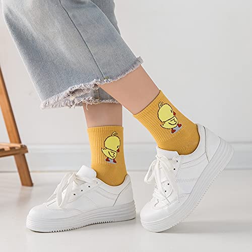 CYMTZ 5 Paare/Packung Bequeme und weiche Damen Baumwollsocken Mode Cartoon Kleine gelbe Ente Stickmuster Socken   02