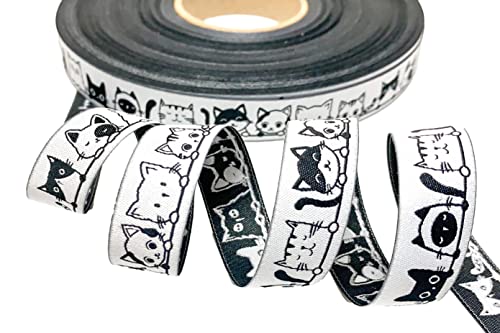Webband Katzen in schwarz weiß Eigenproduktion - 17 mm