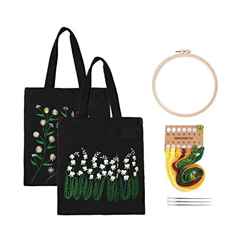 JOJOCY 2 Set Stickset Canvas Tote Bag mit Mustern, personalisierte Canvas Tasche Kreuzstich Kits, Handstickset für Erwachsene Anfänger mit Stickmustern