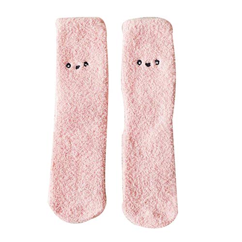 Mode warm halten Damen Mode Feste Stickerei Dicke Socken Winter Obst Stickmuster Korallen Fleece Socken verdickt warme Socken rosa