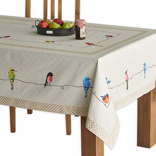 Maison d' Hermine Tischdecke, 100% Baumwolle, 160cm x 220cm dekorative Tischdecke, waschbar, quadratisch, Ostertischdecken für Essen, Buffetpartys und Hochzeiten, Birdies On Wire – Frühling/Sommer