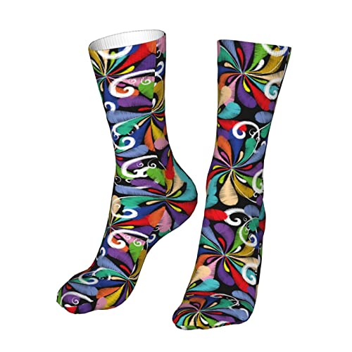 FAYXTIN Socken mit Blumenmuster und buntem Stickmuster, schwarze Crew-Socken für Damen und Herren, für Sport, Outdoor, Freizeitsocken