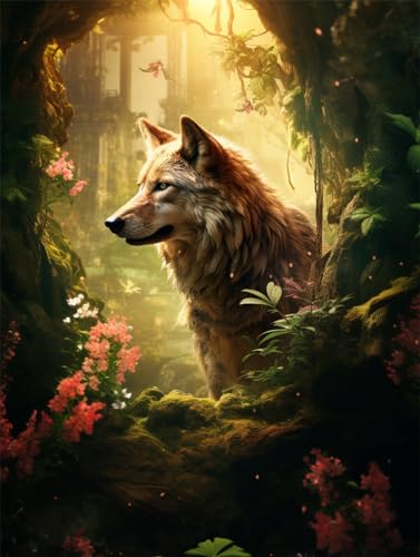 ECUCU Kreuzstich Set, Wolf lebt im Wald,L,40 * 50cm DIY Stickgarnituren 11CT Nadelarbeiten set, Vorbedruckte Handarbeiten Stickerei Craft für Erwachsene Mädchen Kinder Heimdekoration