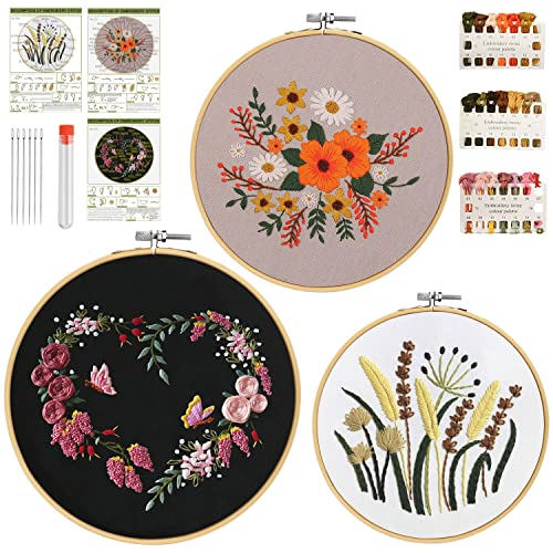 profiwoab 3 Designs Stickset Stickerei Set Stickset für Anfänger für DIY Kunst, Handwerk, Nähen als Geschenke