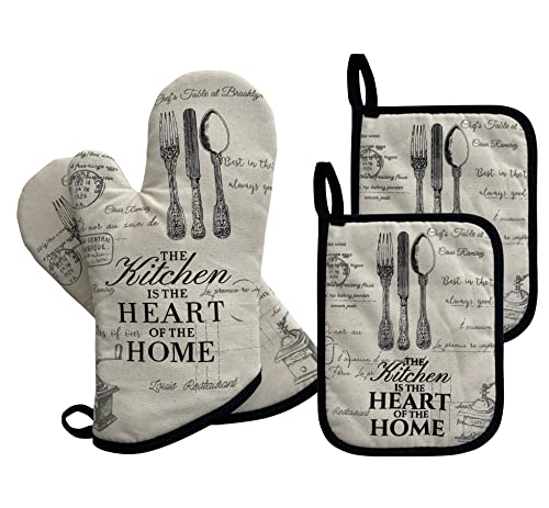 GREVY 1 Paar Lang Ofenhandschuhe 32 cm, mit 2 Hitzebeständige Topflappen Set 18*23 cm
