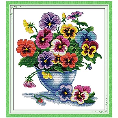 KAROSS Kreuzstich Stickerei DIY Handarbeit Stickpackung Blaue Vase 40x44cm 11CT Stickbild Stickvorlage vorgedruckt Sticken Stickset Handwerk(Ohne Rahmen)