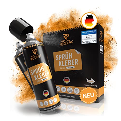 JPs Deal® Sprühkleber extra Stark 2x500ml - Mit Mischkugel und Ventil zum Verstellen - Klebespray für Schaumstoff, Filz, Textil, Watte etc.