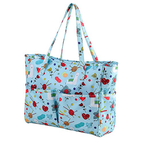 Coopay Basteltasche zum Häkeln, Stricken, Kreuzstich, Tragetasche für Stickerei und Stricknadeln, Garn-Aufbewahrungstasche 35,6 x 14 x 30,5 cm, Oxford-Stoff, Blau