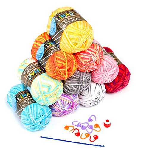 LIHAO 10x50g Wolle zum Stricken Handstrickgarn Häkelgarn Acryl für Häkeln und Kunsthandwerk - 10 Farben
