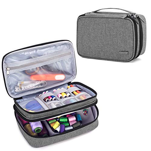 Luxja nähzubehör Tasche, nähzubehör aufbewahrung, nähen zubehör Box für nadeln, Schere, maßband, Faden und andere nähen zubehör für Zuhause und Reisen (Keine Accessoires enthalten), Grau