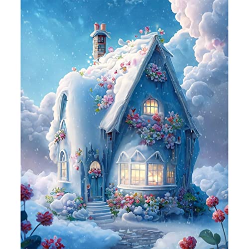 QENSPE 5D Diamond Painting Set Wolke Cottage Diamant Painting Bilder Blumen Fantasie Diamond Art Erwachsene Full DIY Diamant Kunst Malerei Stickerei Set Kreuzstich Bilder Home Wand Dekor 30x40cm