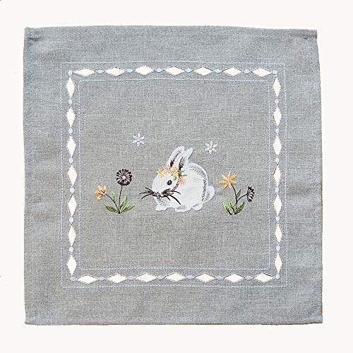 Raebel Ostern Hellgrau Tischdecke Tischläufer Deckchen Osterdeko Hasen Rosa 100% Polyester (85 x 85 cm Mitteldecke quadratisch)