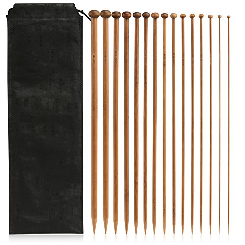 LIHAO Stricknadeln Bambus Set 15 Größe (30 STK.) 2.0-10.0mm Häkelnadeln Handarbeit Knitting Needles Crochet Hooks