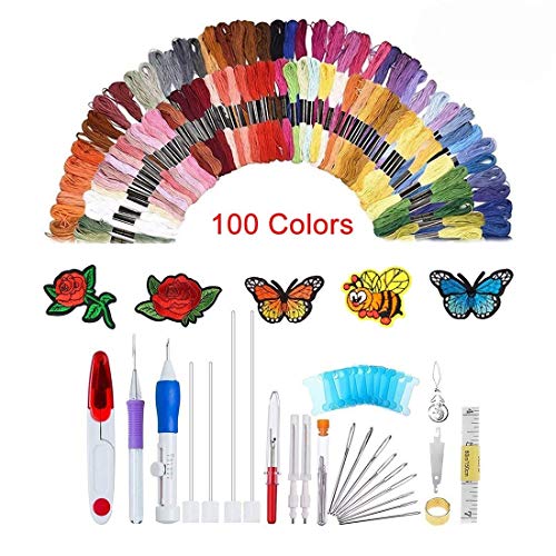 138-teiliges magisches Stickstift-Set, Stickmuster, Stanznadel-Set, Bastelwerkzeug, inklusive 100 Farbfäden für Heimwerker, Nähen, Stricken Item Name (aka Title)
