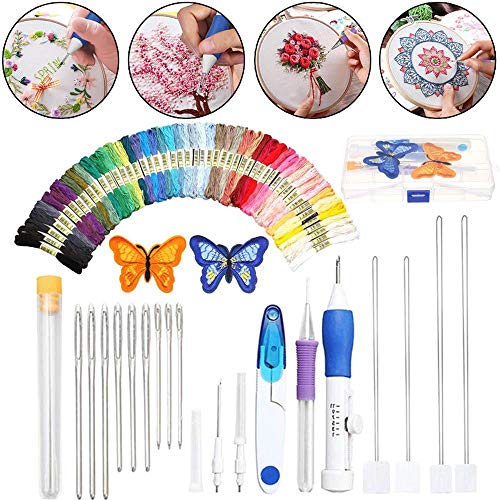 DIYARTS Stickset Nadel Punch mit Anleitung, Stickstift Set Punch-Nadel, Stickwerkzeug, Stift für Nähen, Strickgarn, Basteln