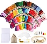 100 Farben Stickerei Set,Kreuzstich Starter Kit Stickerei Basteln Crafts FlossSticken Set für Freundschaftsbänder Stickerei Nähgarne Häkeln +5 pcs Bambus Stickrahmen, 2pcs Tuch, Nadeln Set