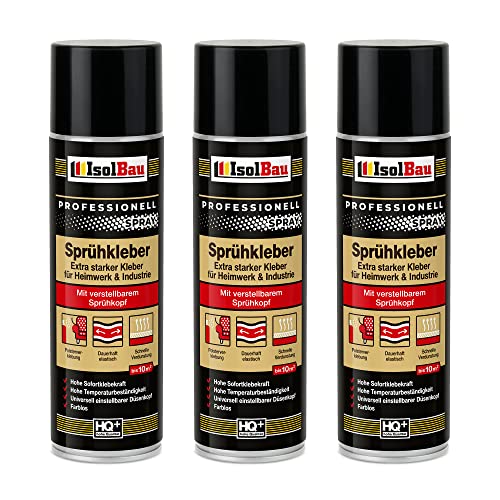 Isolbau Sprühkleber - Extra starker Kleber für Heimwerk & Industrie - Klebe-Spray für Schaumstoff, Holz, Stoff, Leder, Filz uvm - 3 x 500 ml