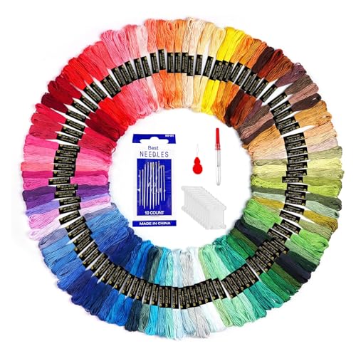 Magrimaxio Stickgarn Set 100 Farben, Embroidery Thread 8m Sticktwist Weicher, Embroidery Floss Baumwolle, Stickerei für Kreuzstichfaden Regenbogenfarbe, Kreuzstich Fäden für Nähen Handwerk Armband