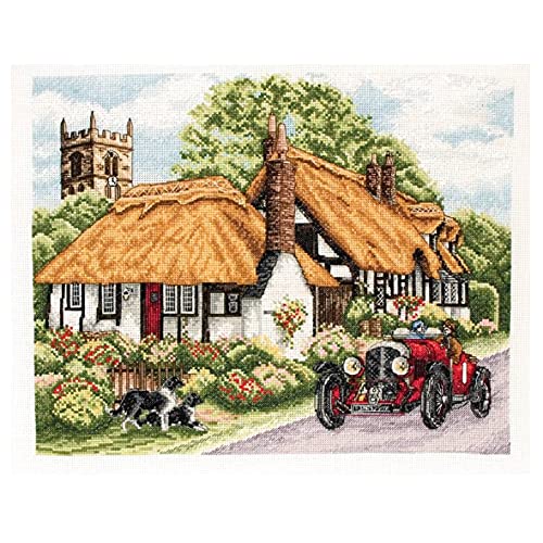 KAROSS Stickpackung Kreuzstich Stickerei Straßenhaus 40x50cm DIY Handarbeit Stickpackung Set Einschließlich mehrsträngiger Baumwollfaden(Ohne Rahmen)