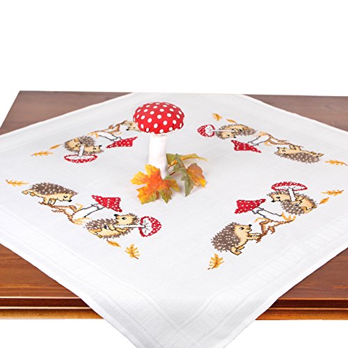 Stickpackung IGEL, komplettes vorgezeichnetes Kreuzstich Tischdecken Set zum Sticken, Stickset mit Stickvorlage
