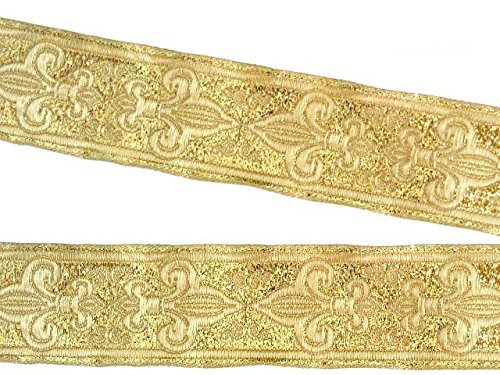 10m Französische Lilie Borte Fleur de Lis Webband 35mm Farbe: Lurex-Gold von 1A-Kurzwaren 35063-go