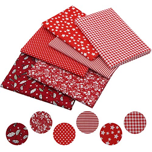 aufodara 6 Stück 50 x 80 cm Baumwollstoff Stoffpakete Groß Patchwork Stoffe Baumwolle, Baumwollstoff Meterware, Stoffe zum Nähen, Patchwork Stoffpaket zum Quilten DIY Basteln Handwerken (Rot)