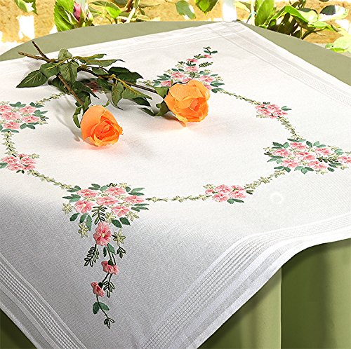 KAMACA Stickpackung Plattstich Stielstich vorgezeichnet Baumwolle komplettes Stickset mit Stickvorlage Stickerei-Kit zum Selbersticken Erwachsene (Blumen Sinfonie MD 80x80 cm)