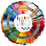 JOTOL Stickgarn,200 Farben Kreuzstich Fäden+Werkzeuge,Embroidery Threads Regenbogenfarbe,Wird für Kreuzstichfaden,Armbandfaden,Basteltwist,Kunsthandwerksdrehfaden