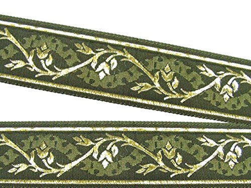10m Mittelalter Borte Webband 35mm breit Farbe: Moosgrün-Gold von 1A-Kurzwaren 35094-moos