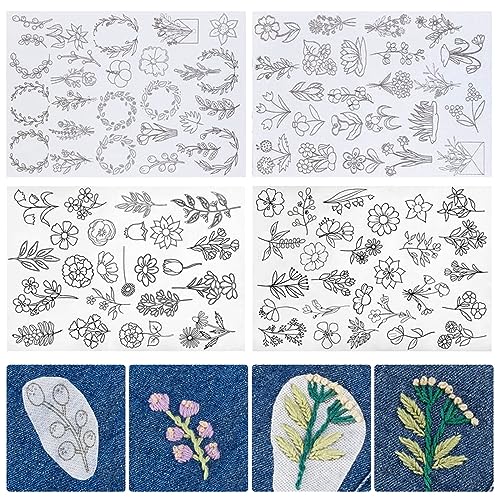 100 Stickvorlagen, Stickbilder auf Stickvlies Wasserlöslich, Stickvlies Selbstklebend, zum Abwaschen, Stabilisatoren zum Handnähen, Sticken für DIY Projekte, Kleidung & Taschen Personalisieren