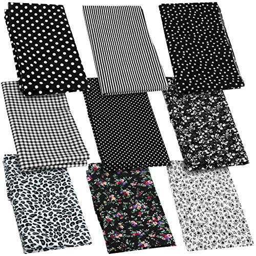 Stoffpaket : 9 Stoffe aus Baumwolle, Baumwollstoffe, Fat Quarters in schwarz fürs Nähen, Quilting u. Patchwork; Größe: je 50 x 50 cm (Schwarz-Bunt)