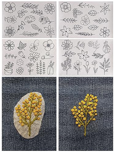 52 Stickvorlagen | Stickbilder auf Stickvlies wasserlöslich | Stickvlies selbstklebend. Sticken für DIY Projekte - Kleidung & Taschen personalisieren. Stickmotive Blumen